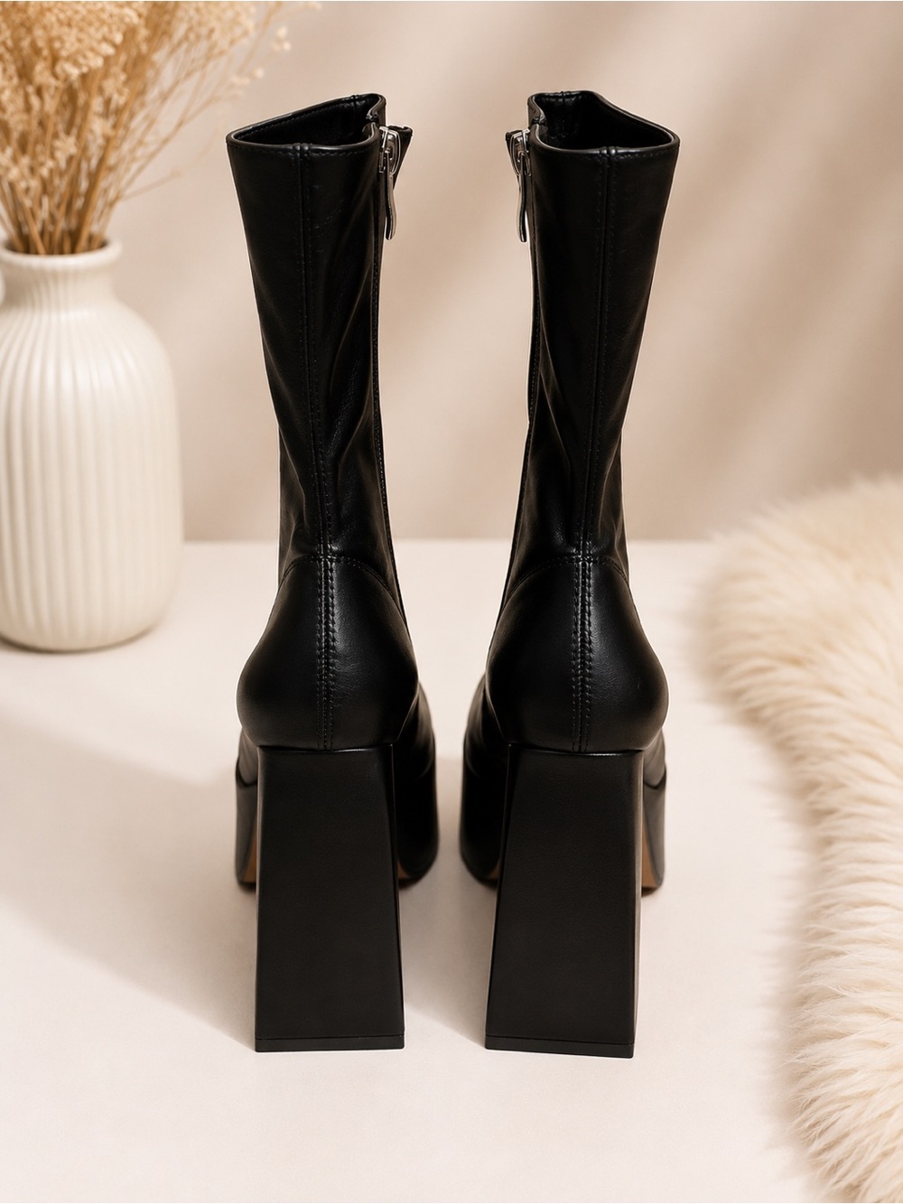 Peachy Black Platform Ankle Boots Women’s Size 9 Vegan Leather Goth Chunky Heel - Picture 5 of 7
